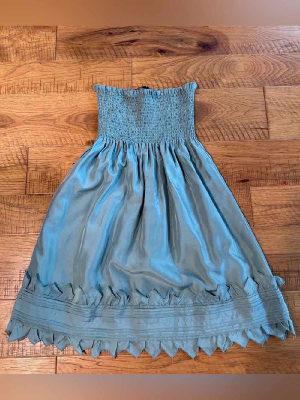BCBG Max Azria 100% Silk Strapless Smocked Dress